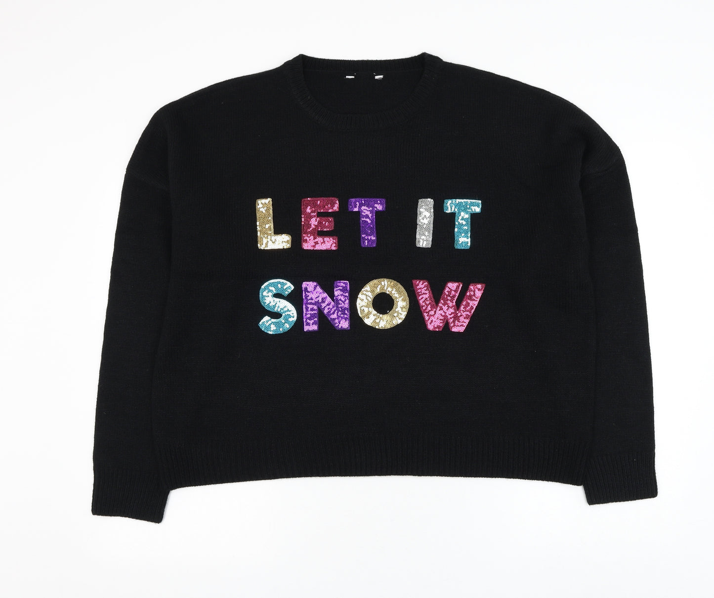Pep&Co Womens Black Round Neck Acrylic Pullover Jumper Size XL - Let It Snow