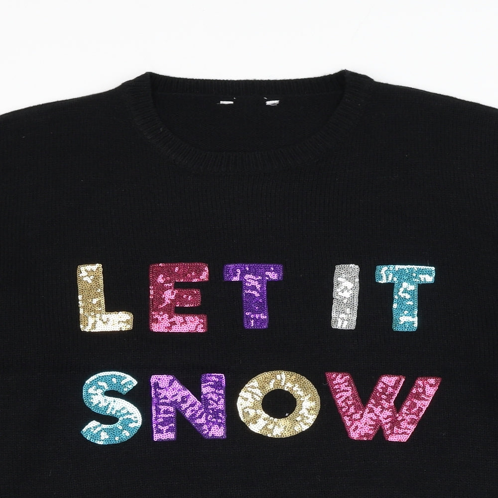 Pep&Co Womens Black Round Neck Acrylic Pullover Jumper Size XL - Let It Snow