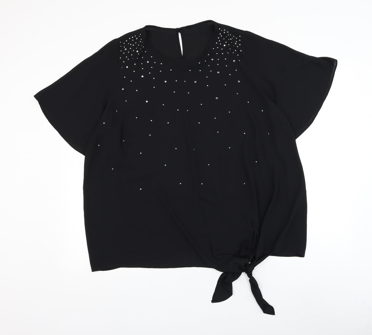 George Womens Black Polyester Basic Blouse Size 20 Round Neck - Knot Front