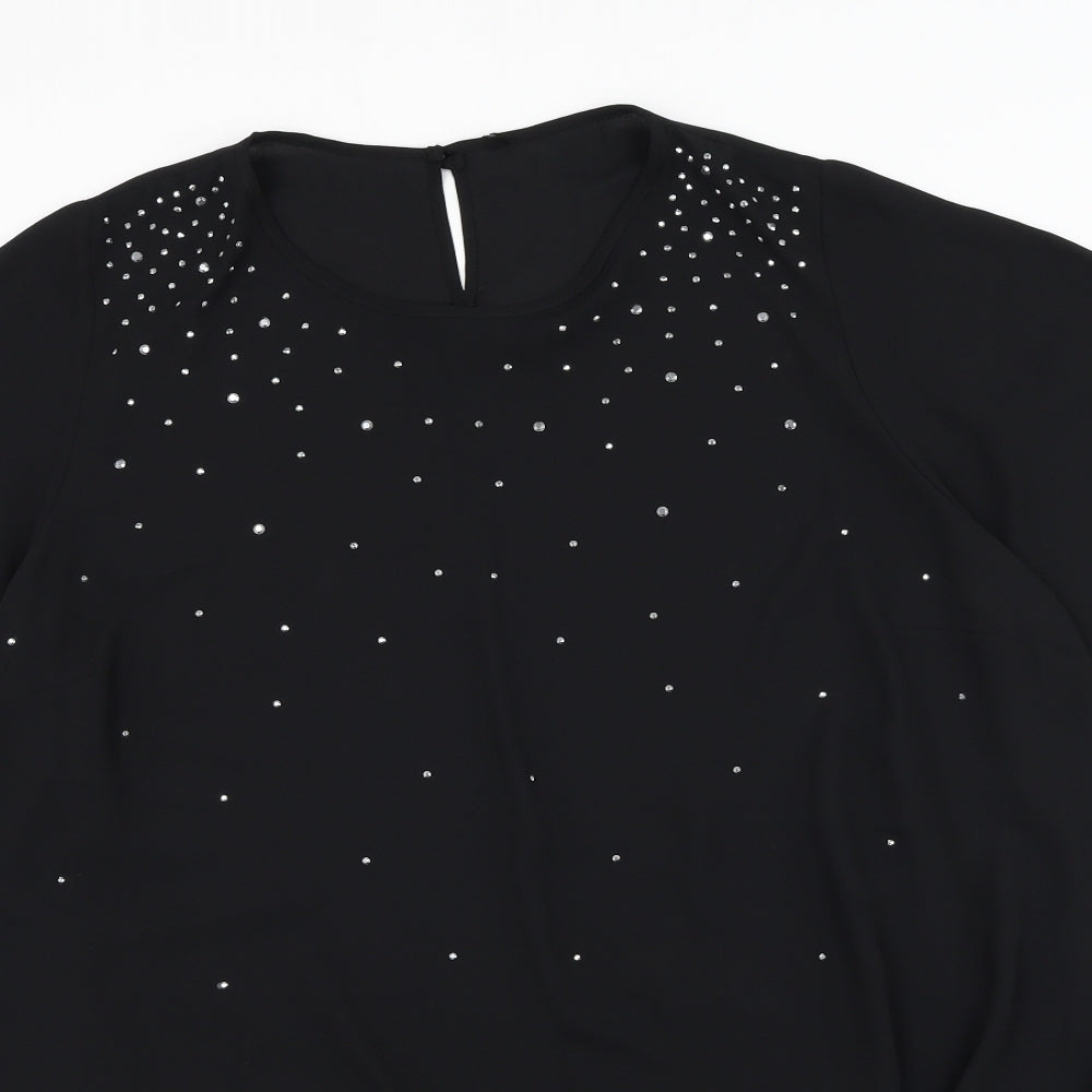 George Womens Black Polyester Basic Blouse Size 20 Round Neck - Knot Front