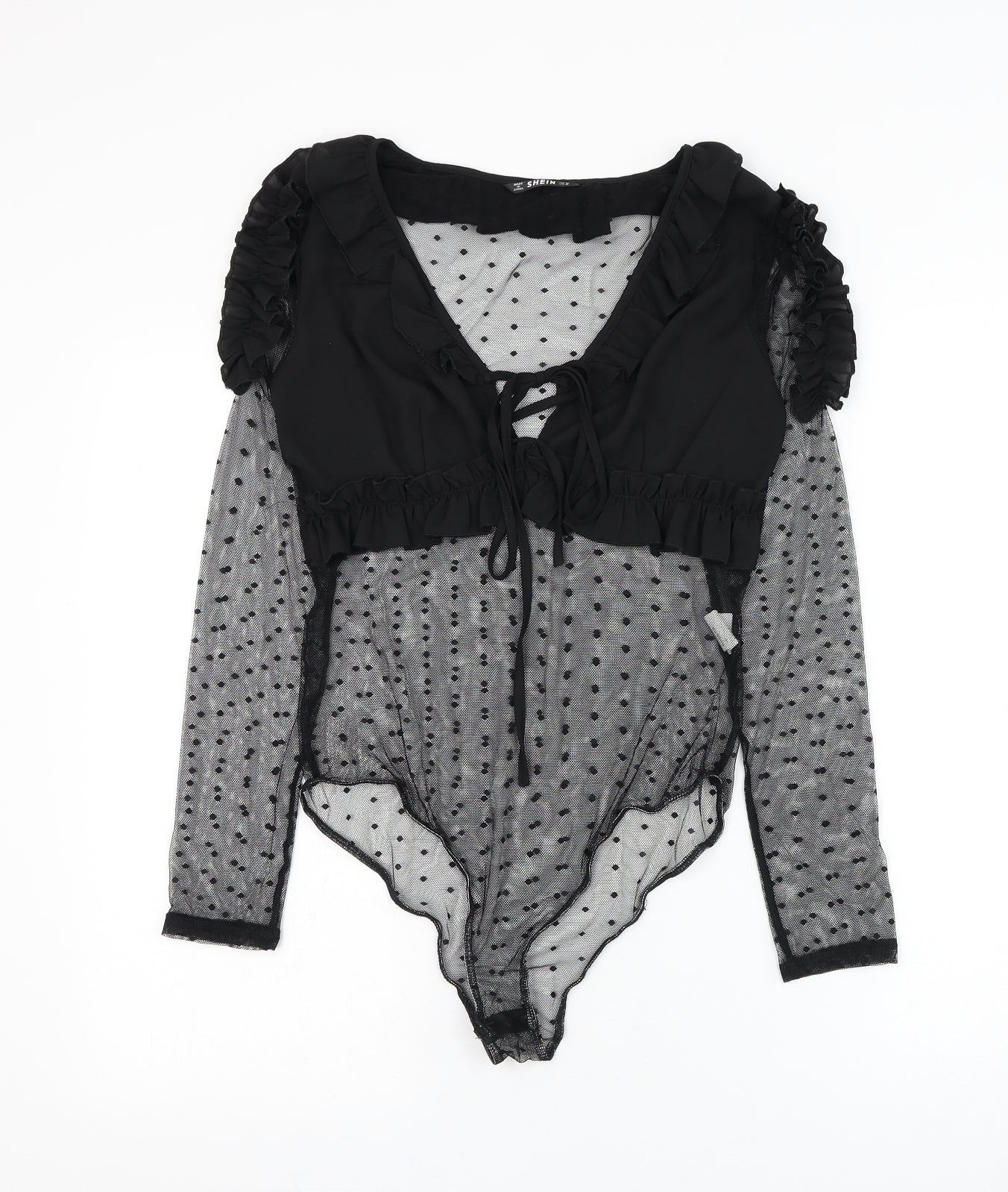 SheIn Womens Black Polka Dot Polyester Bodysuit One-Piece Size M Snap