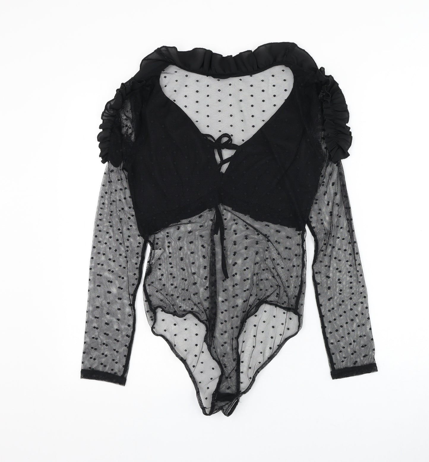 SheIn Womens Black Polka Dot Polyester Bodysuit One-Piece Size M Snap
