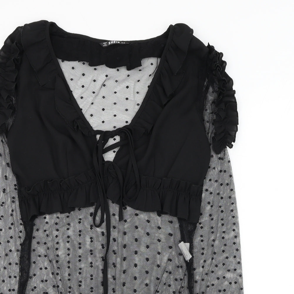 SheIn Womens Black Polka Dot Polyester Bodysuit One-Piece Size M Snap