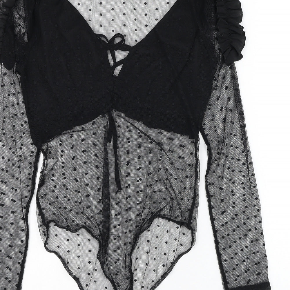 SheIn Womens Black Polka Dot Polyester Bodysuit One-Piece Size M Snap