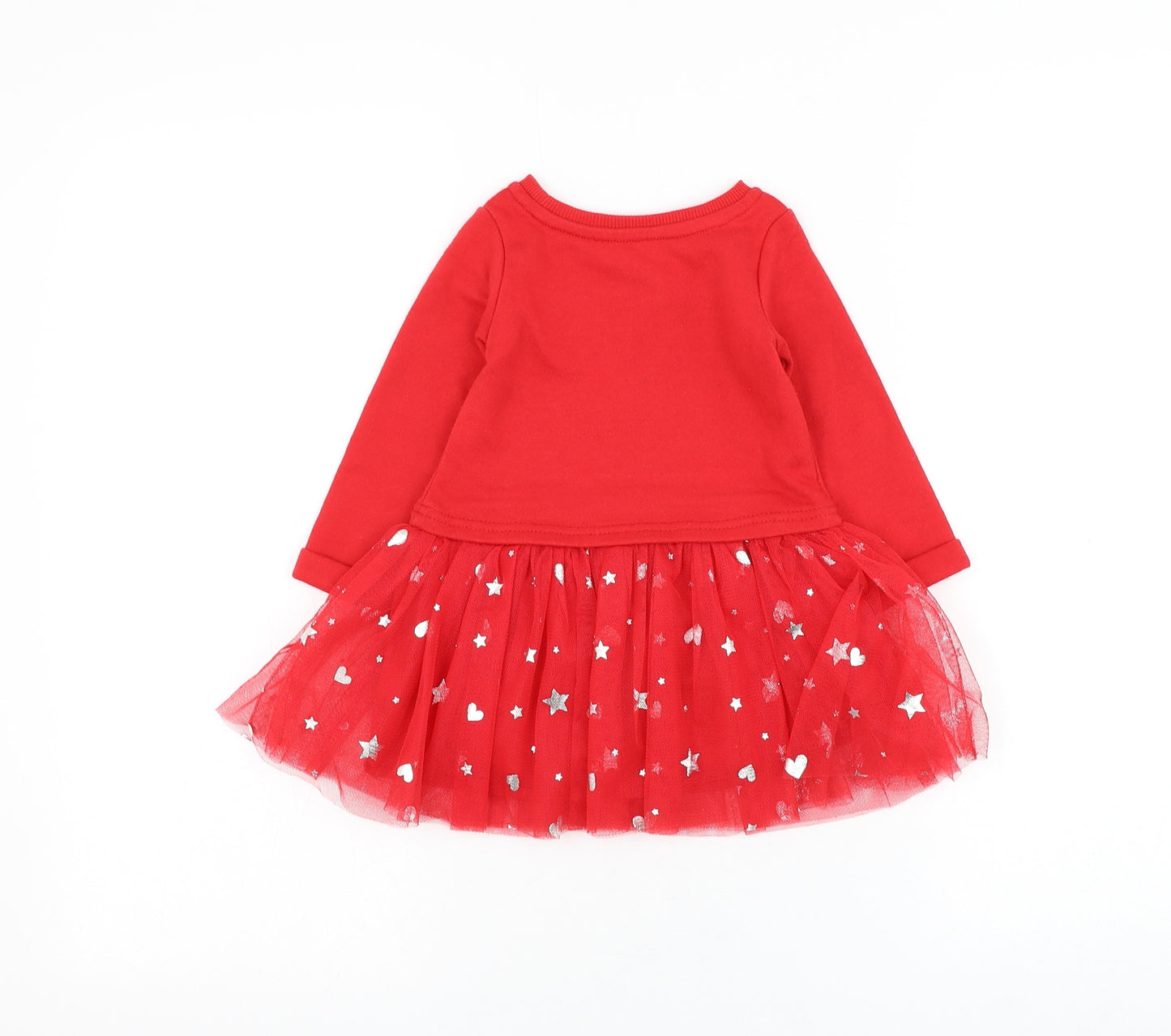 Dunnes Stores Girls Red Polyester Tutu Dress Size 9-12 Months Round Neck Pullover - Penguin Christmas