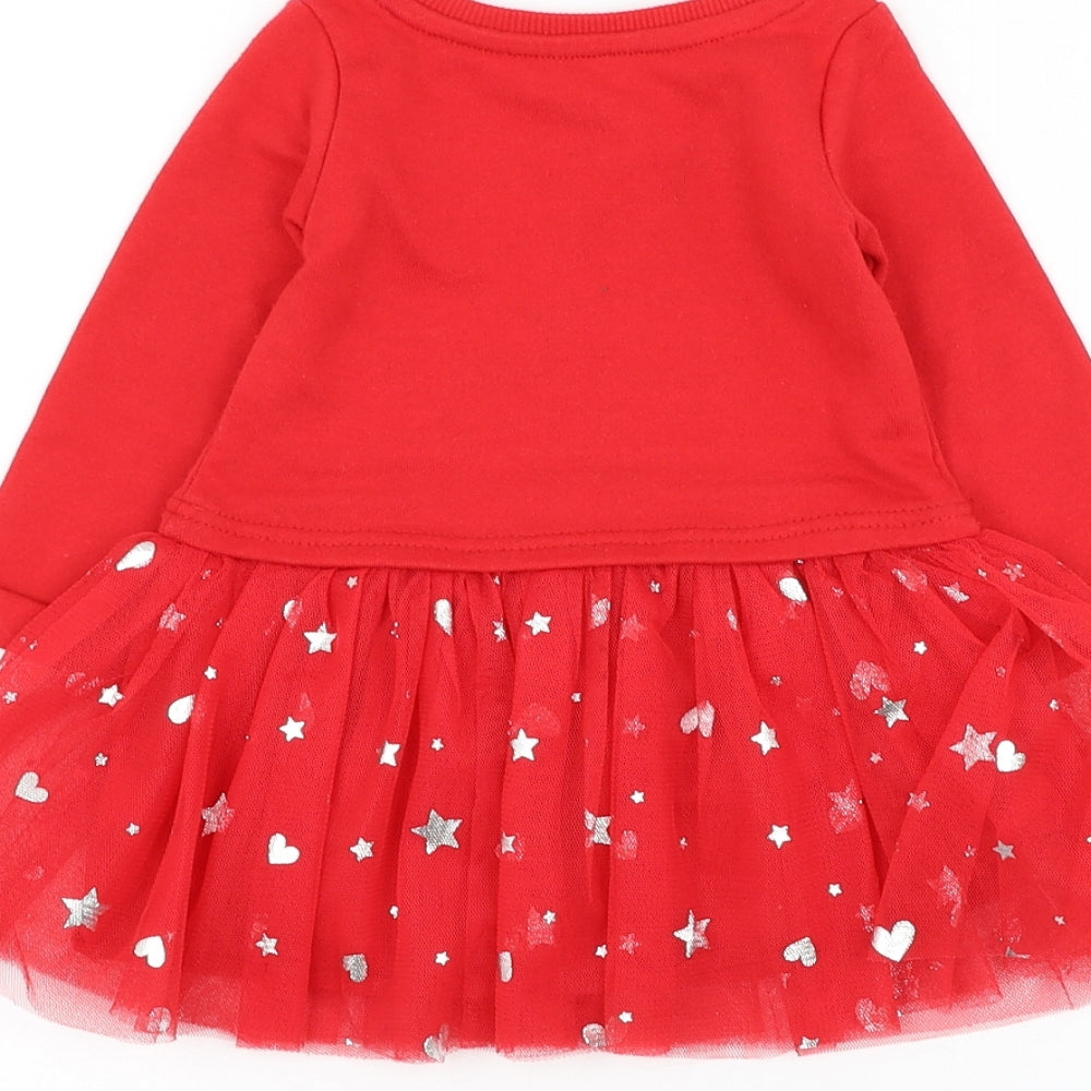 Dunnes Stores Girls Red Polyester Tutu Dress Size 9-12 Months Round Neck Pullover - Penguin Christmas