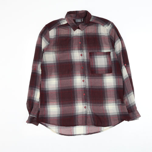 Sparkle & Fade Womens Red Plaid Polyester Basic Button-Up Size XS Collared