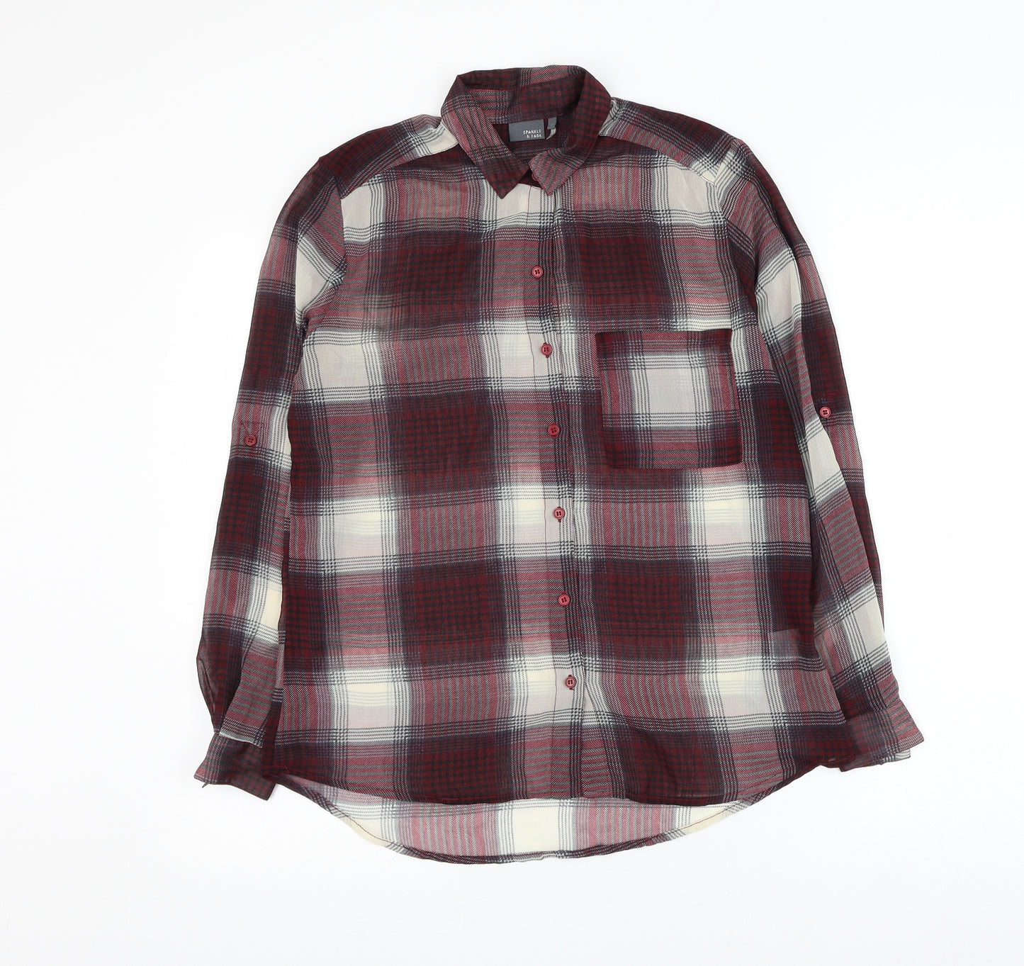 Sparkle & Fade Womens Red Plaid Polyester Basic Button-Up Size XS Collared