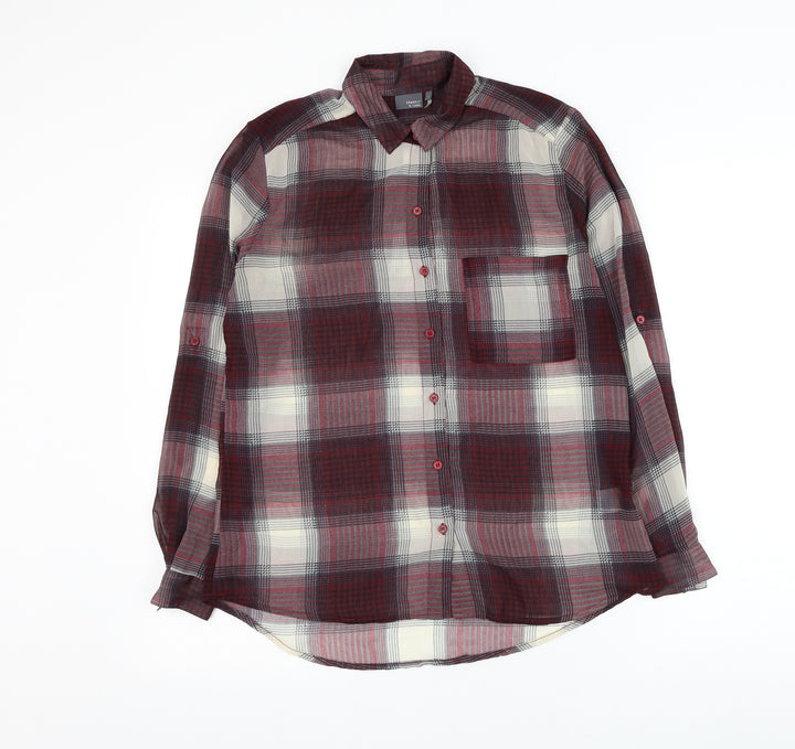 Sparkle & Fade Womens Red Plaid Polyester Basic Button-Up Size XS Collared