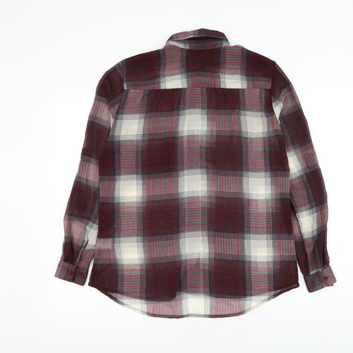 Sparkle & Fade Womens Red Plaid Polyester Basic Button-Up Size XS Collared