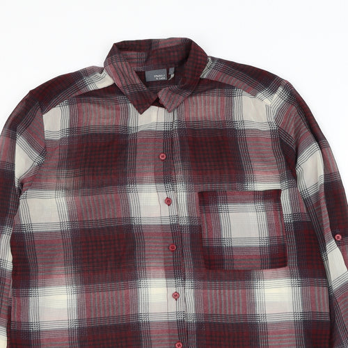 Sparkle & Fade Womens Red Plaid Polyester Basic Button-Up Size XS Collared