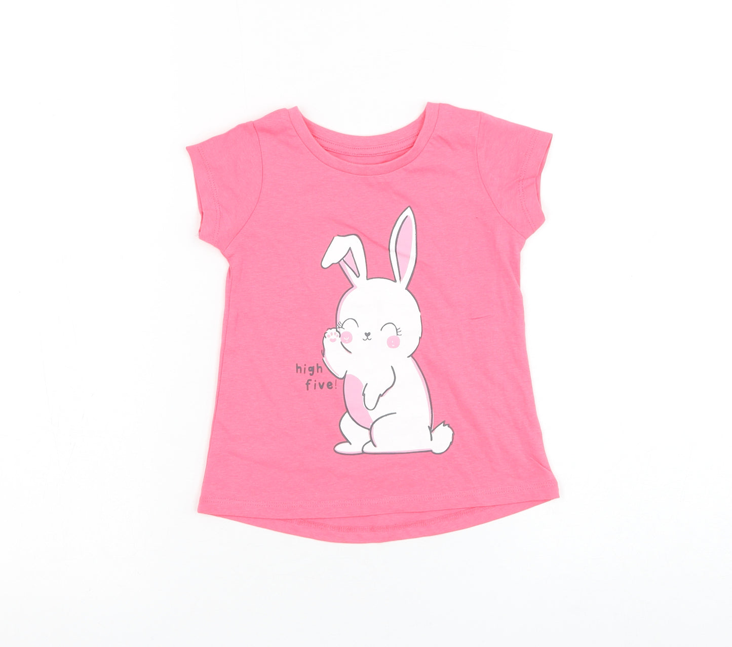 Dunnes Stores Girls Pink Cotton Basic T-Shirt Size 18-24 Months Round Neck Pullover - Rabbit
