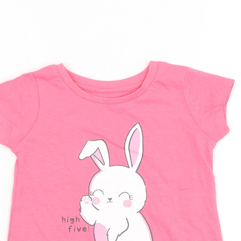 Dunnes Stores Girls Pink Cotton Basic T-Shirt Size 18-24 Months Round Neck Pullover - Rabbit
