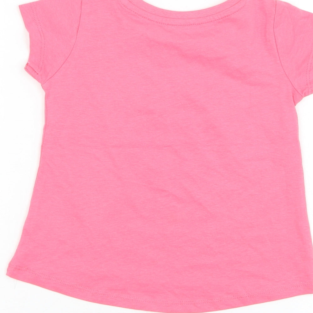 Dunnes Stores Girls Pink Cotton Basic T-Shirt Size 18-24 Months Round Neck Pullover - Rabbit