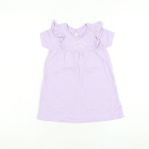 George Girls Purple Cotton T-Shirt Dress Size 12-18 Months Round Neck Button - Change The World