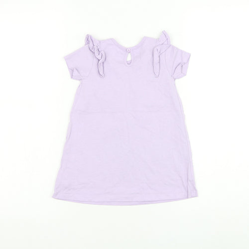 George Girls Purple Cotton T-Shirt Dress Size 12-18 Months Round Neck Button - Change The World