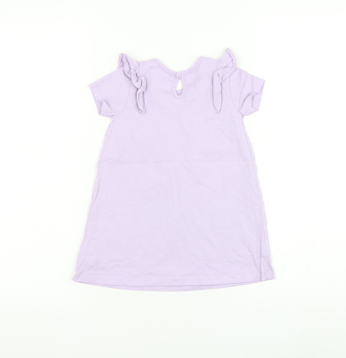George Girls Purple Cotton T-Shirt Dress Size 12-18 Months Round Neck Button - Change The World