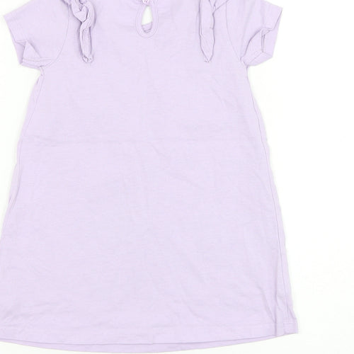 George Girls Purple Cotton T-Shirt Dress Size 12-18 Months Round Neck Button - Change The World