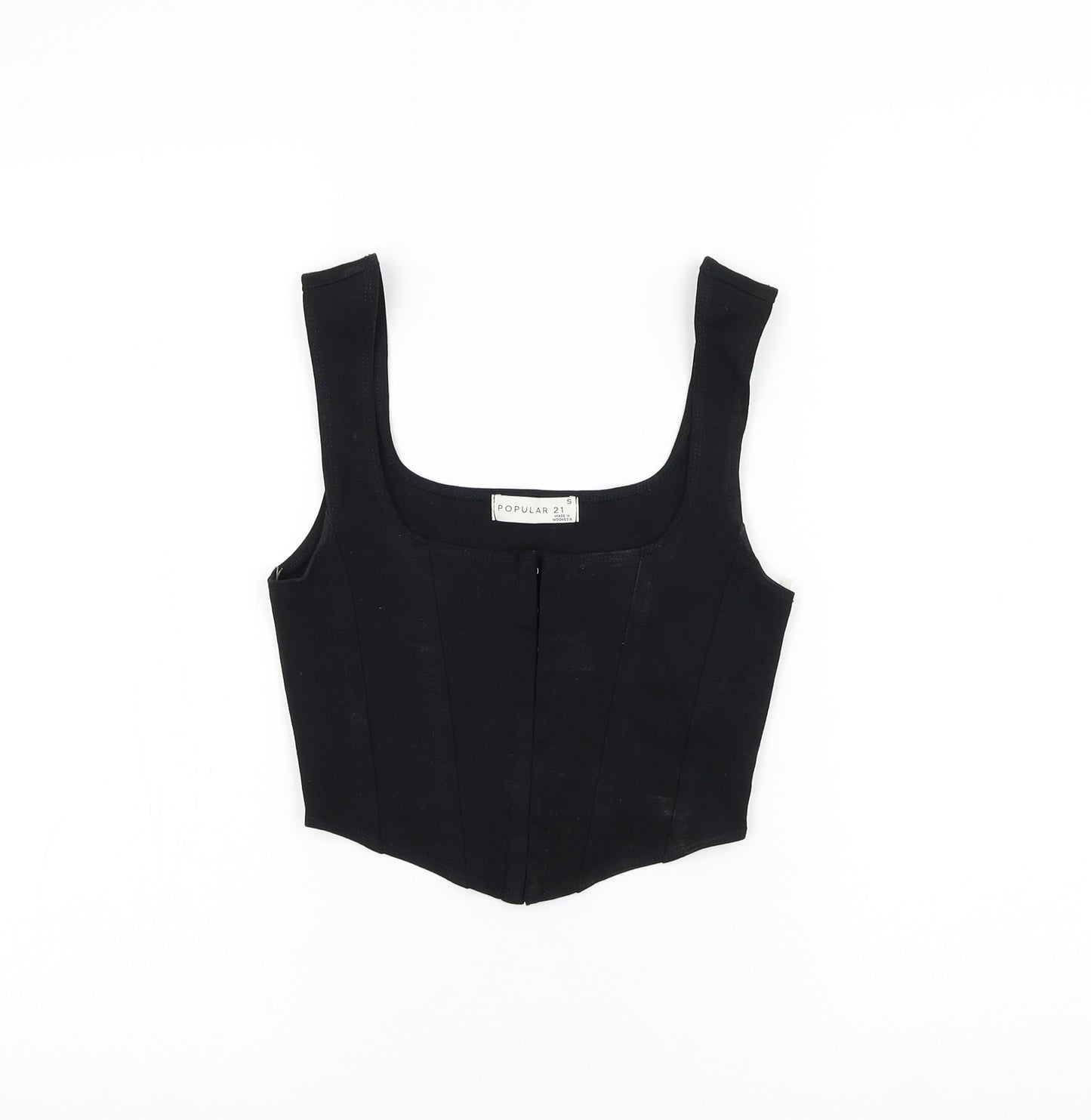Popular 21 Womens Black Nylon Cropped Tank Size S Square Neck