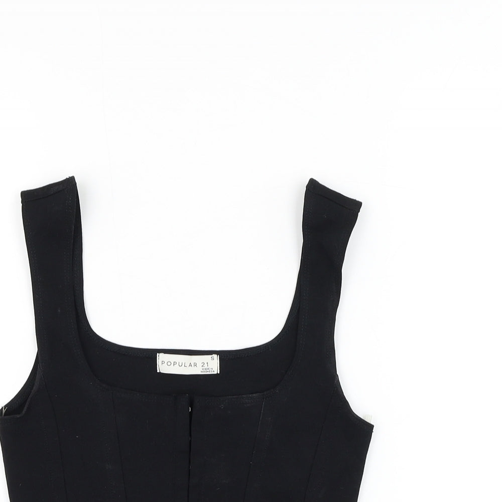 Popular 21 Womens Black Nylon Cropped Tank Size S Square Neck