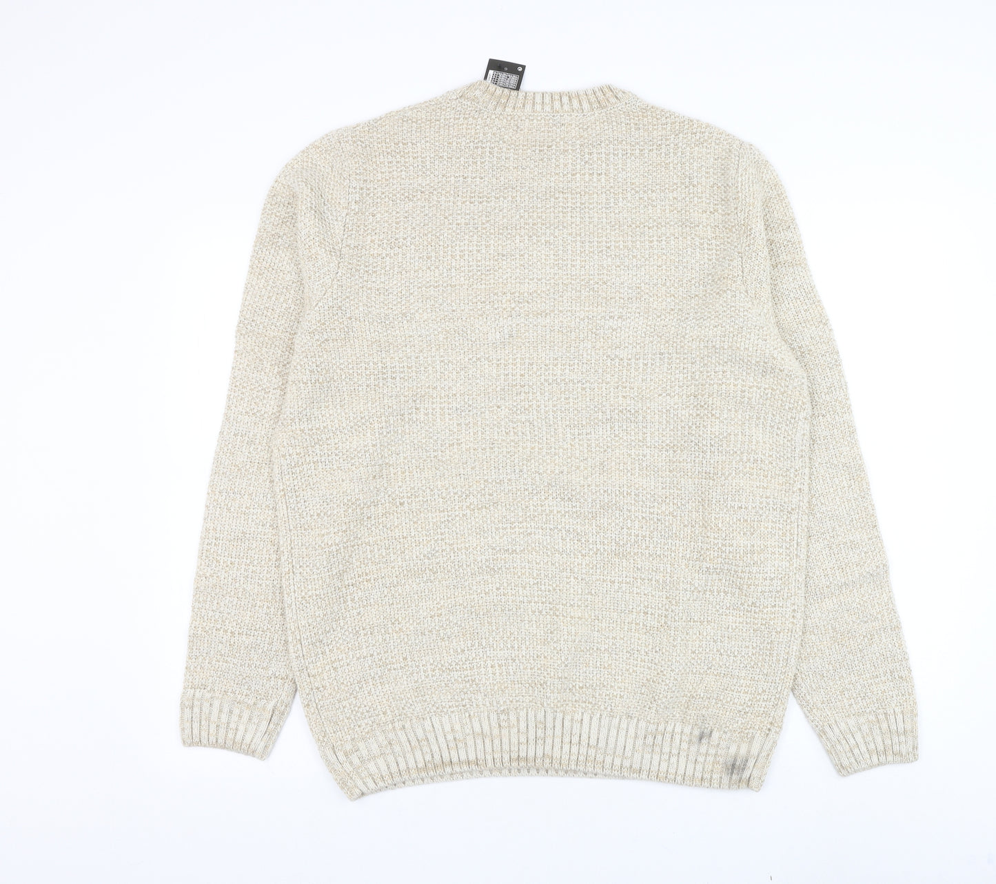 Primark Mens Beige Round Neck Acrylic Pullover Jumper Size L