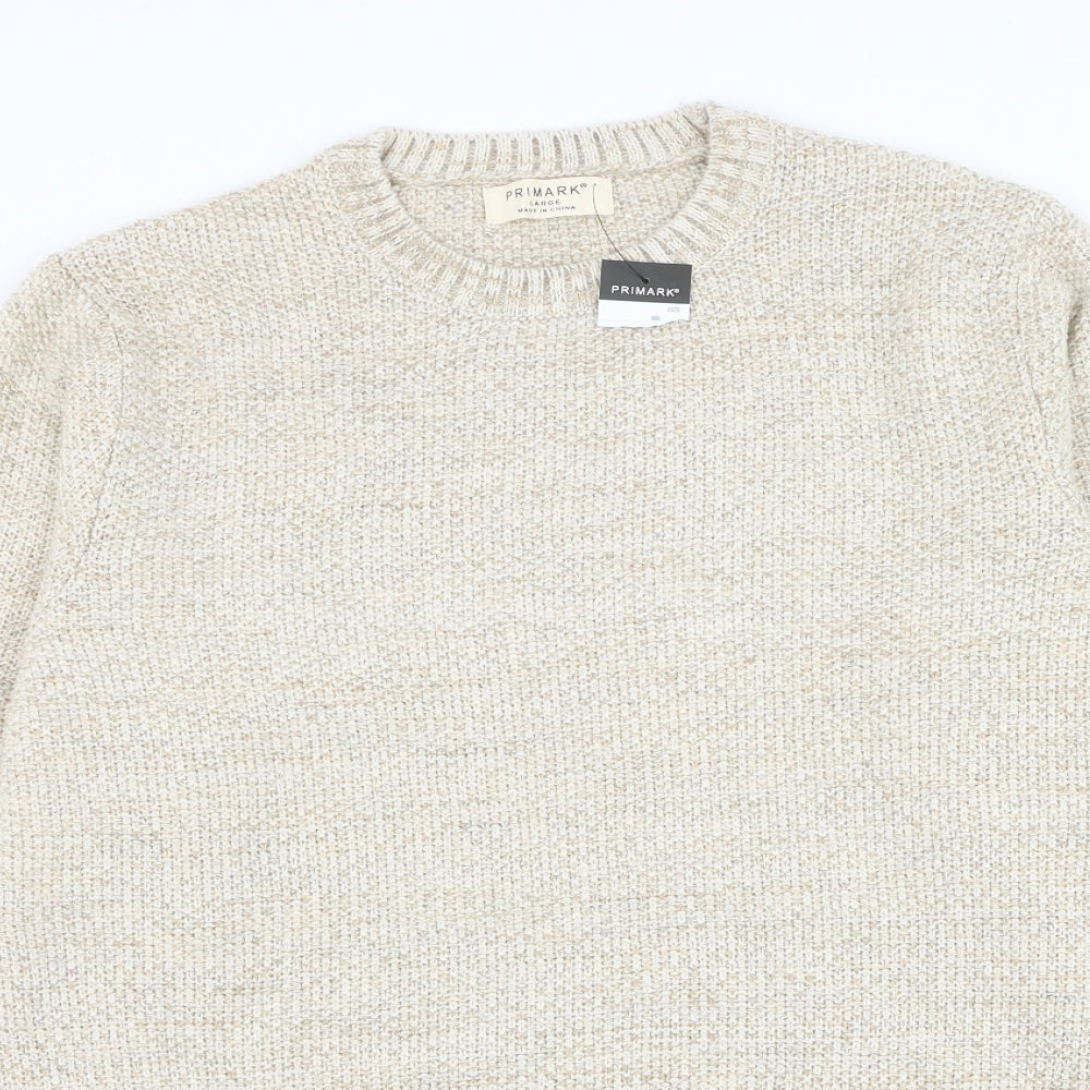 Primark Mens Beige Round Neck Acrylic Pullover Jumper Size L