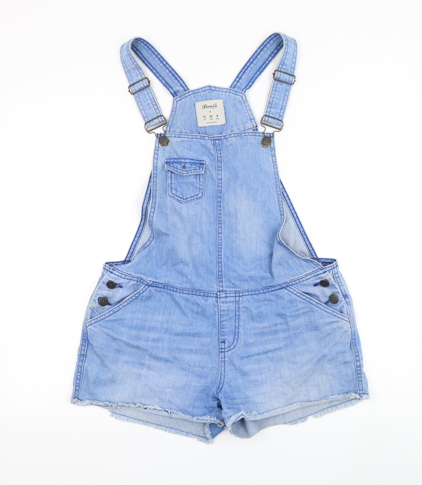 Denim & Co. Womens Blue Cotton Dungaree One-Piece Size 12 Button - Shorts