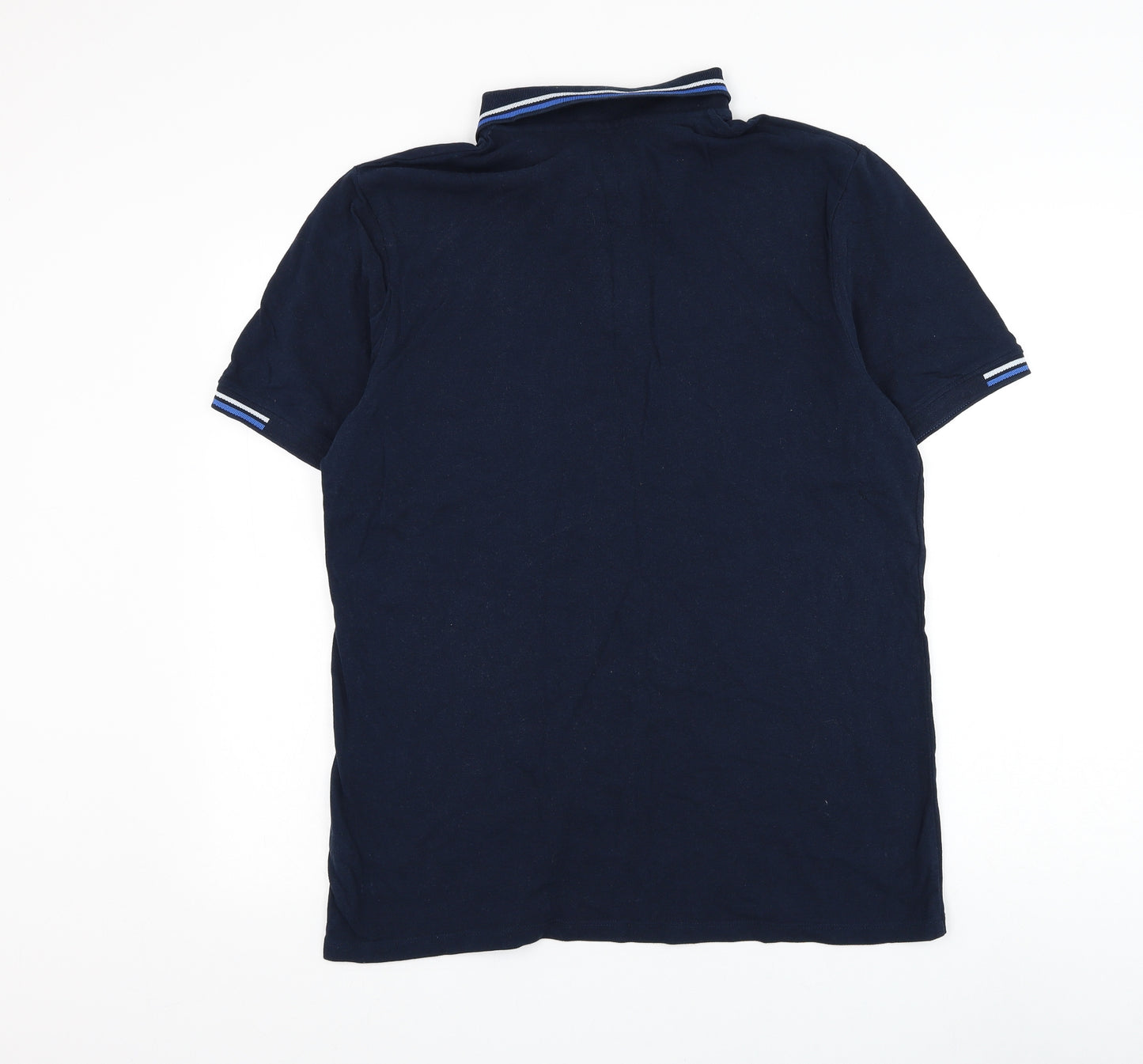 F&F Mens Blue Cotton Polo Size L Collared Button