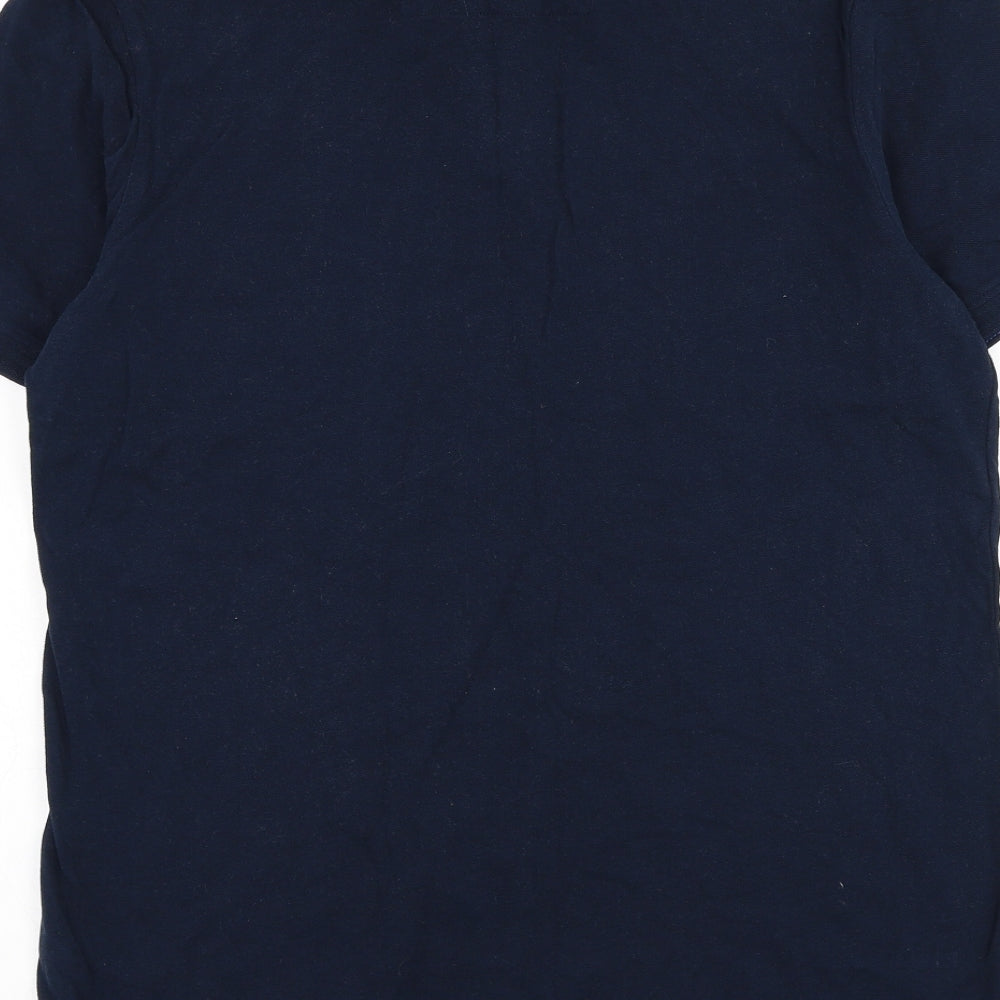 F&F Mens Blue Cotton Polo Size L Collared Button