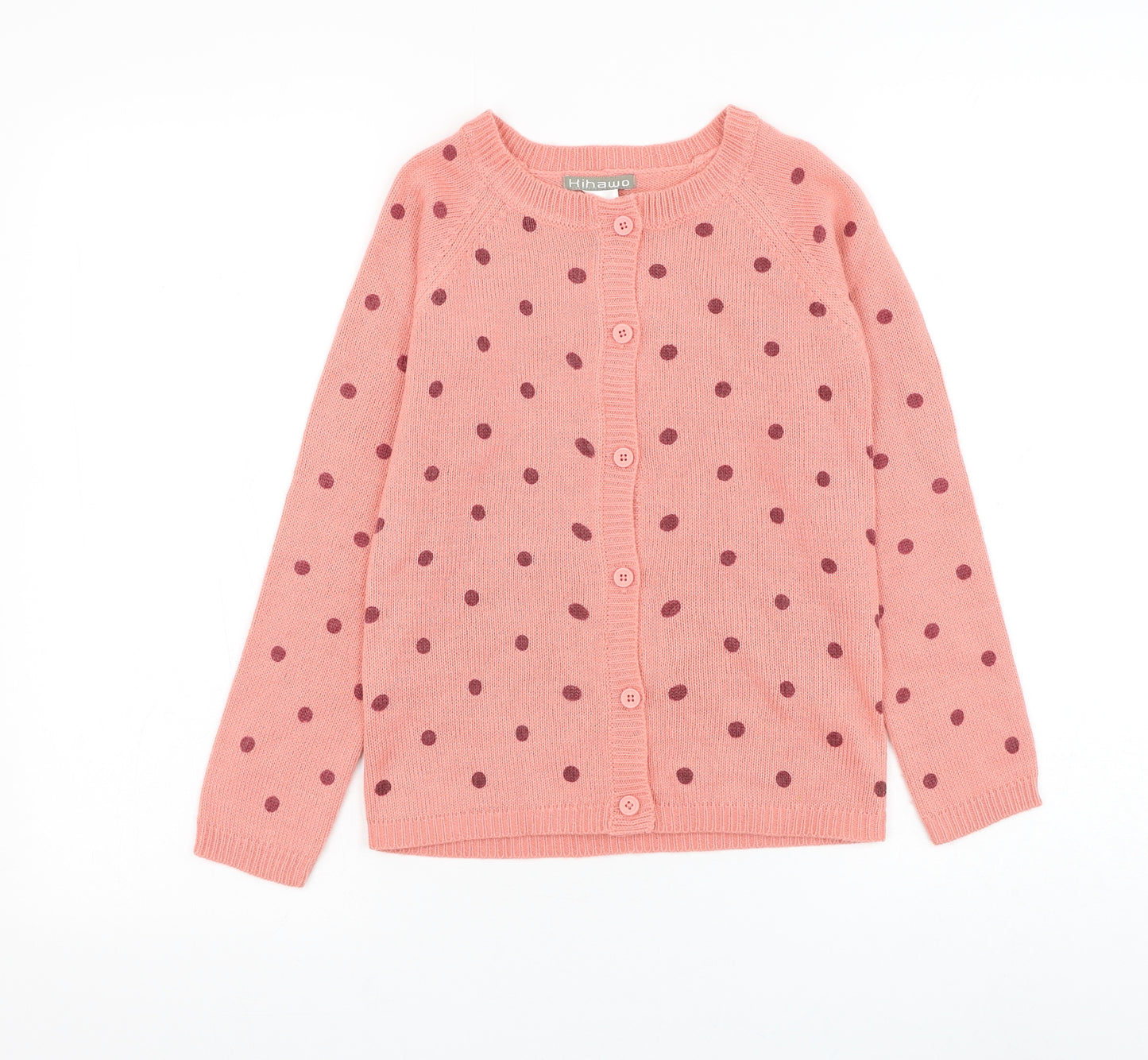 La Redoute Girls Pink Round Neck Polka Dot Acrylic Cardigan Jumper Size 9-10 Years Button