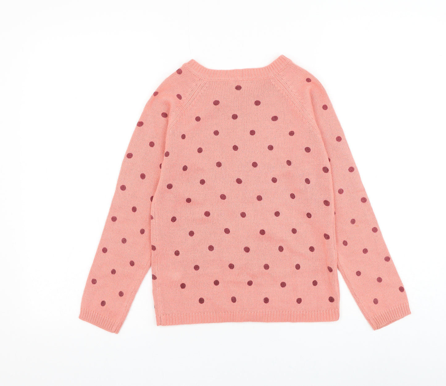 La Redoute Girls Pink Round Neck Polka Dot Acrylic Cardigan Jumper Size 9-10 Years Button