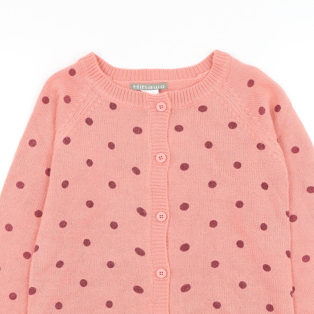 La Redoute Girls Pink Round Neck Polka Dot Acrylic Cardigan Jumper Size 9-10 Years Button