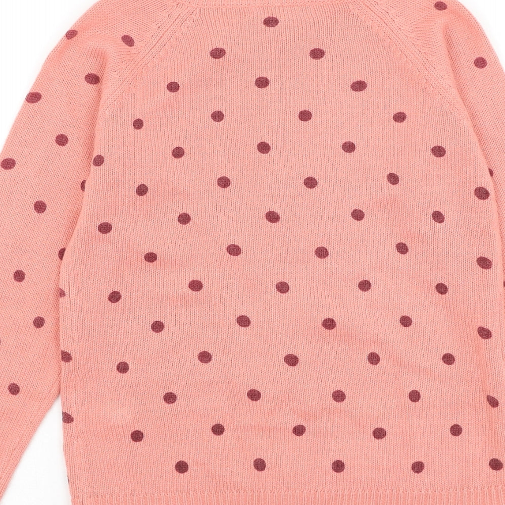 La Redoute Girls Pink Round Neck Polka Dot Acrylic Cardigan Jumper Size 9-10 Years Button