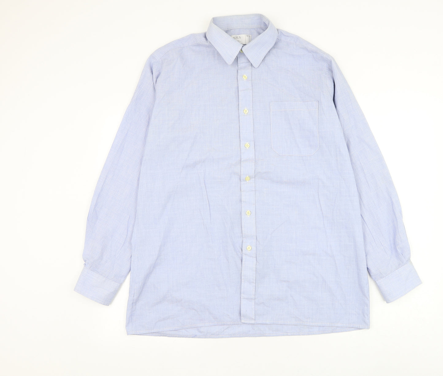 BHS Mens Blue Cotton Dress Shirt Size 16.5 Collared Button