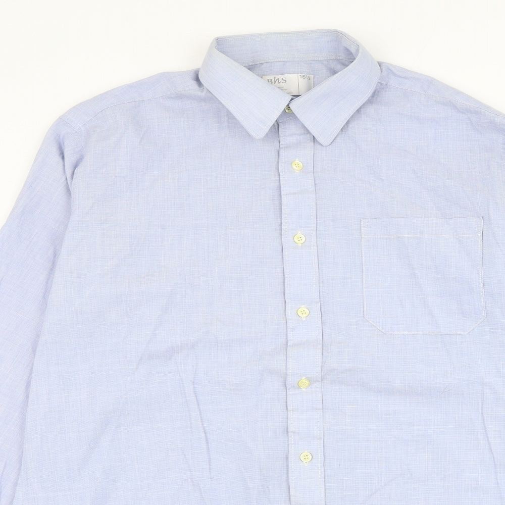 BHS Mens Blue Cotton Dress Shirt Size 16.5 Collared Button