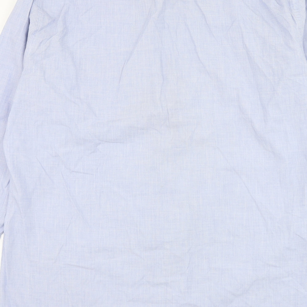 BHS Mens Blue Cotton Dress Shirt Size 16.5 Collared Button