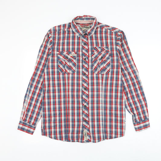 Tokyo Laundry Mens Multicoloured Plaid Cotton Button-Up Size M Collared Button