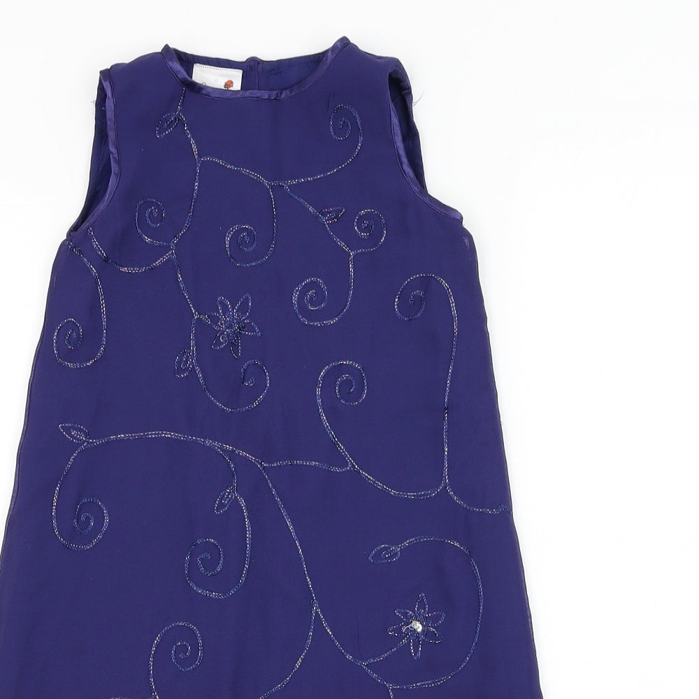 Ladybird Girls Blue Polyester Shift Size 5-6 Years Round Neck Button - Flower