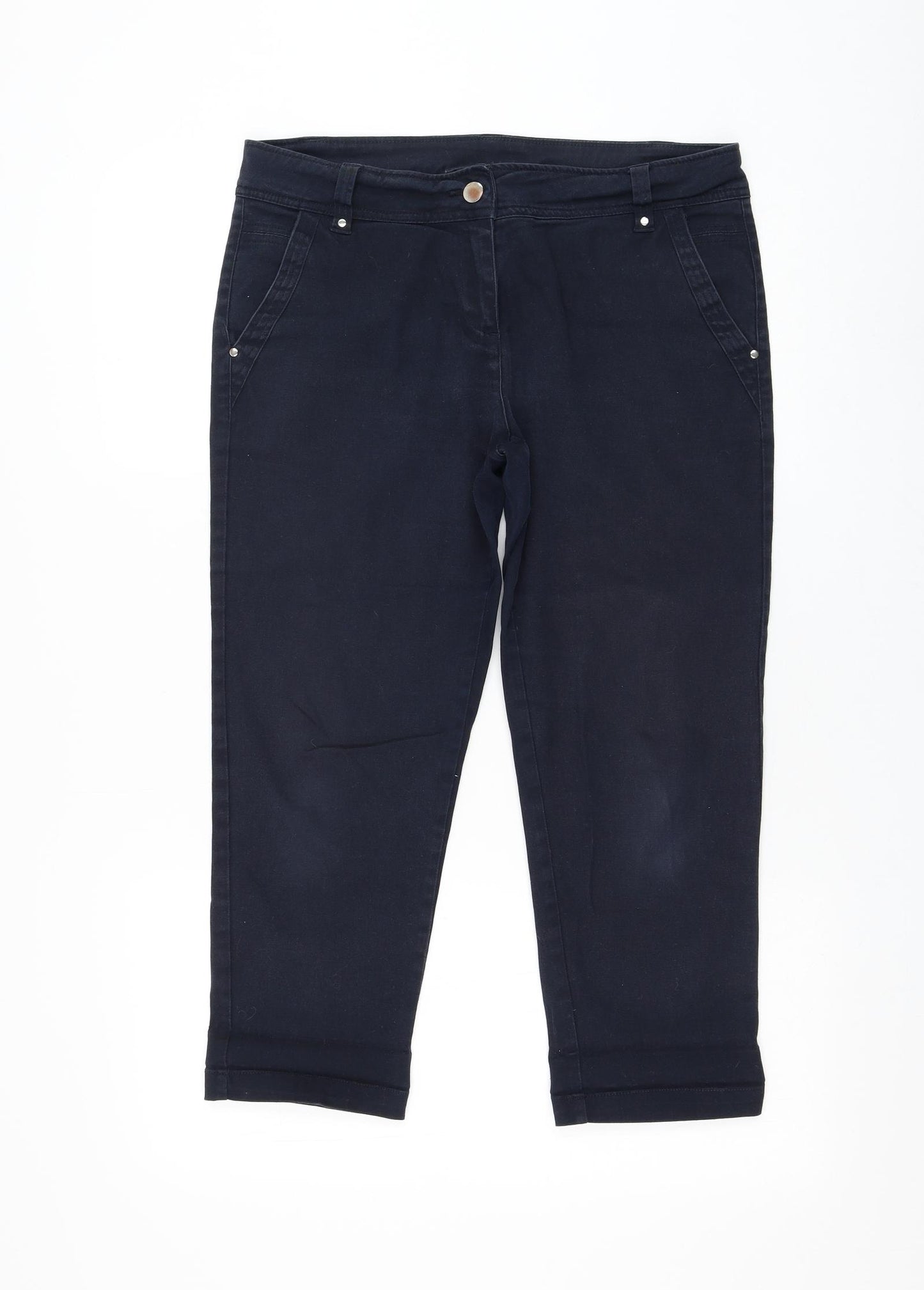 Wallis Womens Blue Cotton Cropped Trousers Size 10 L22 in Regular Zip