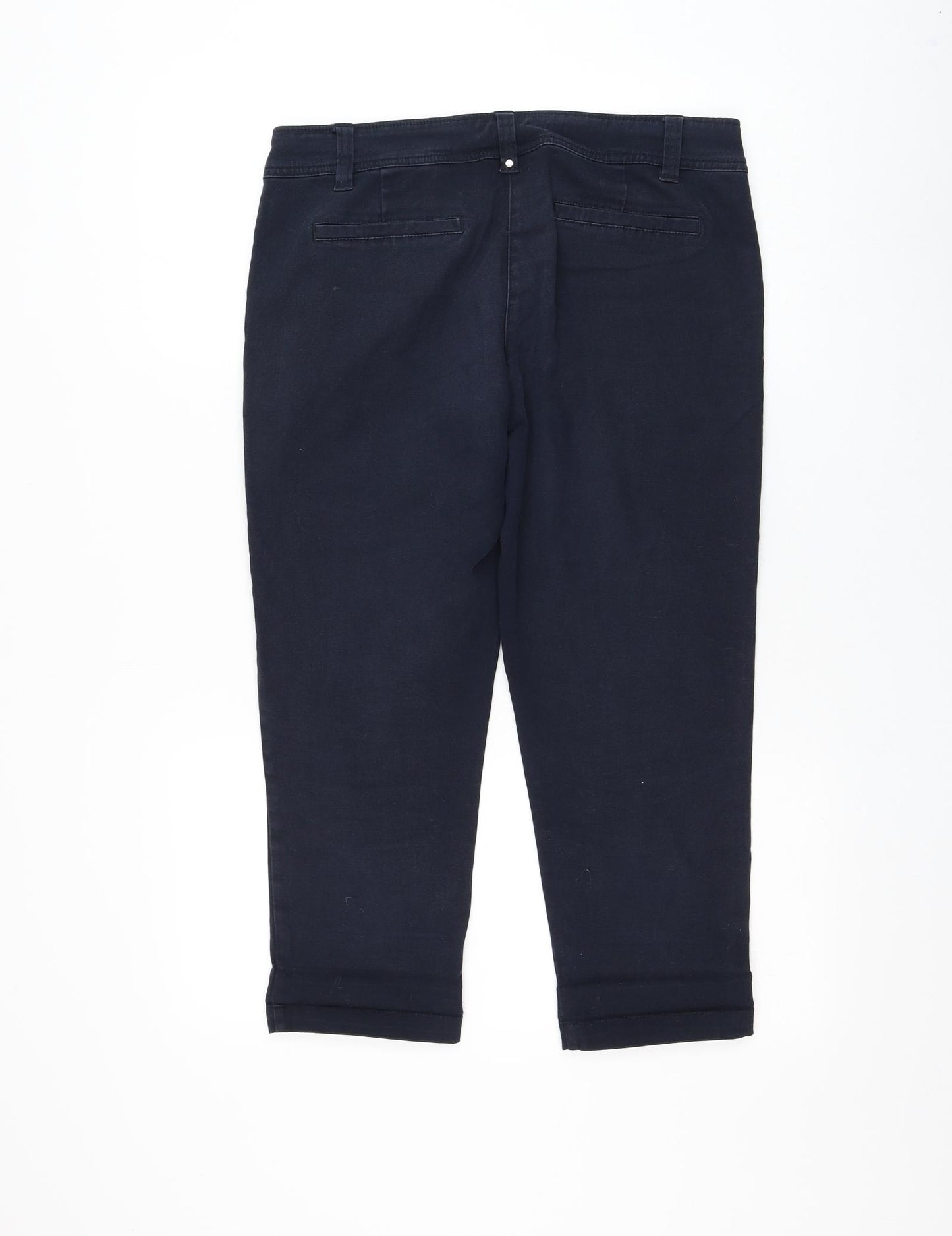 Wallis Womens Blue Cotton Cropped Trousers Size 10 L22 in Regular Zip