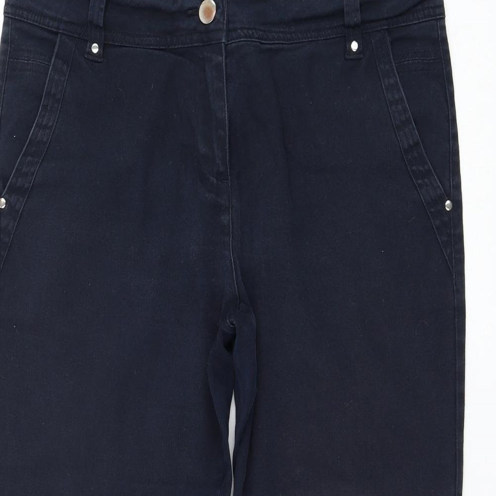 Wallis Womens Blue Cotton Cropped Trousers Size 10 L22 in Regular Zip
