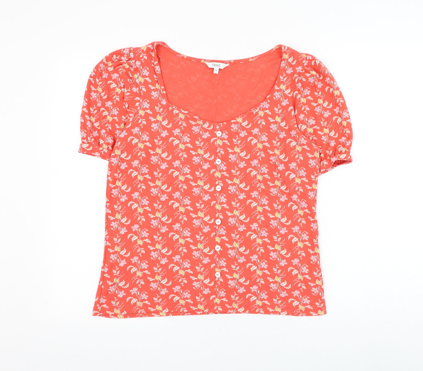 NEXT Womens Red Floral Viscose Basic Blouse Size 12 Scoop Neck