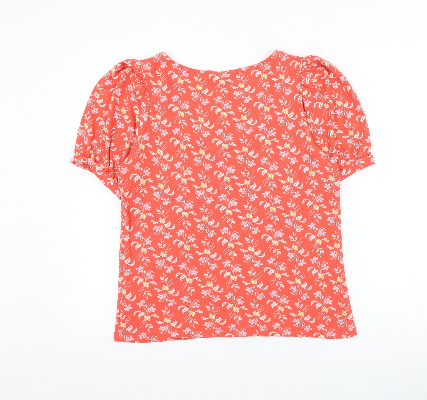 NEXT Womens Red Floral Viscose Basic Blouse Size 12 Scoop Neck