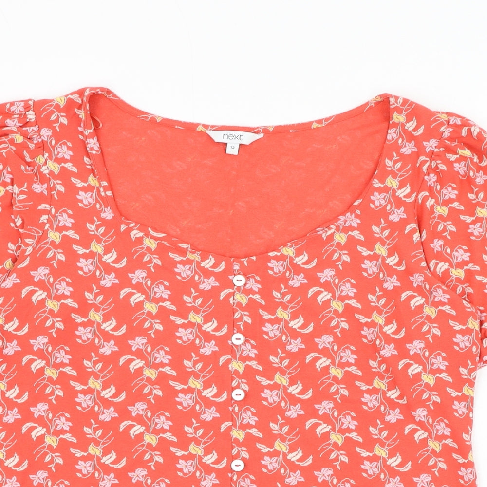 NEXT Womens Red Floral Viscose Basic Blouse Size 12 Scoop Neck