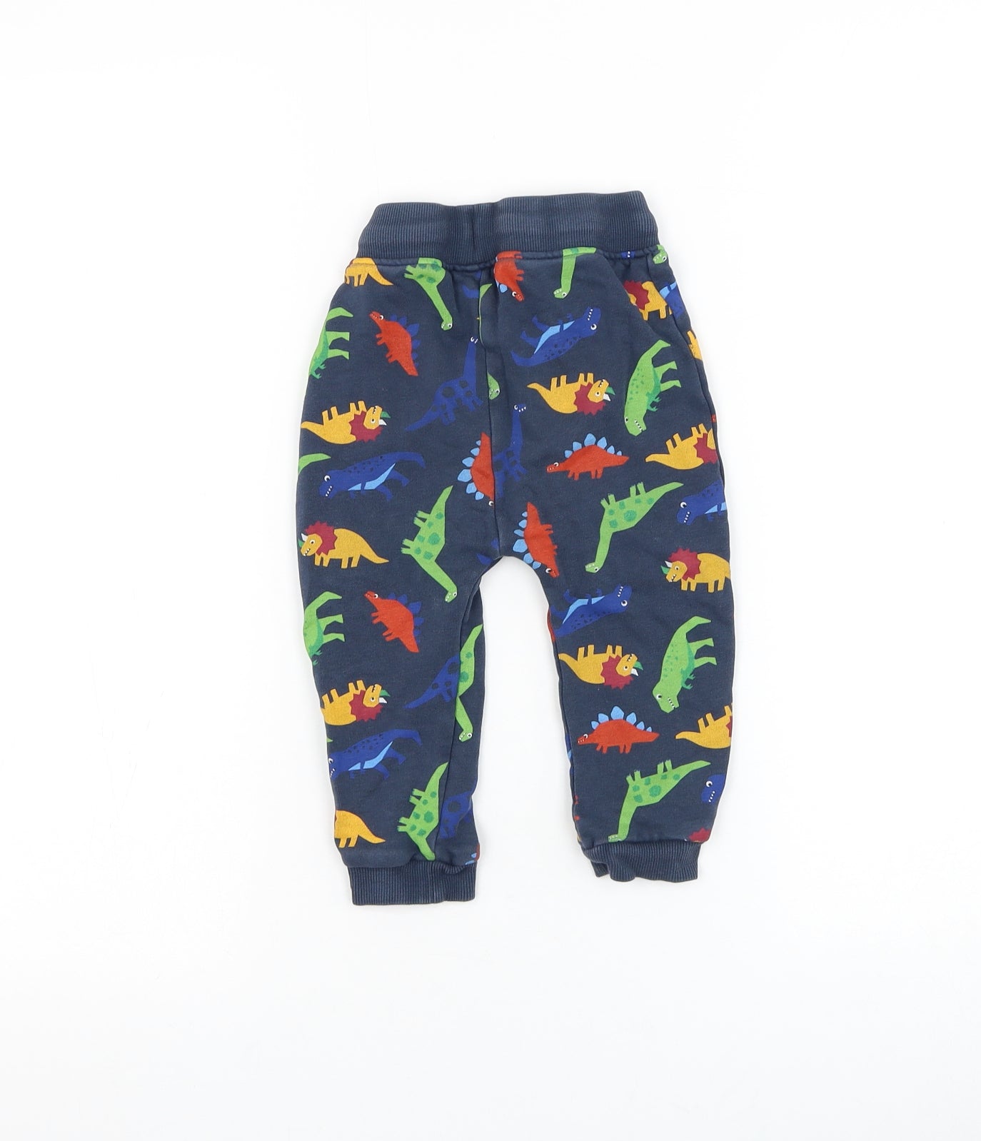 Dunnes Stores Boys Blue Geometric Cotton Jogger Trousers Size 12-18 Months Drawstring - Dinosaur