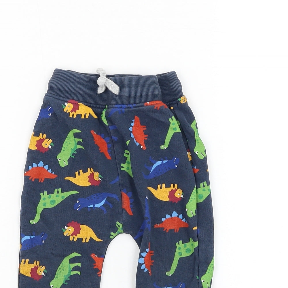 Dunnes Stores Boys Blue Geometric Cotton Jogger Trousers Size 12-18 Months Drawstring - Dinosaur
