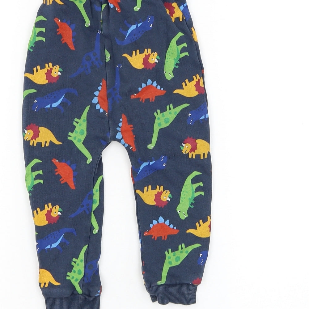 Dunnes Stores Boys Blue Geometric Cotton Jogger Trousers Size 12-18 Months Drawstring - Dinosaur