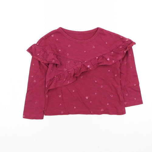 Dunnes Stores Girls Red Cotton Basic T-Shirt Size 4 Years Round Neck Pullover