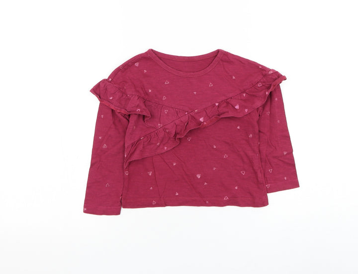 Dunnes Stores Girls Red Cotton Basic T-Shirt Size 4 Years Round Neck Pullover