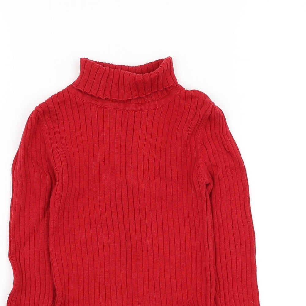 TU Girls Red Roll Neck Cotton Pullover Jumper Size 4-5 Years Pullover